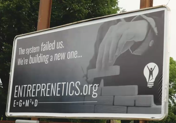 Entreprenetics billboard with building blocks